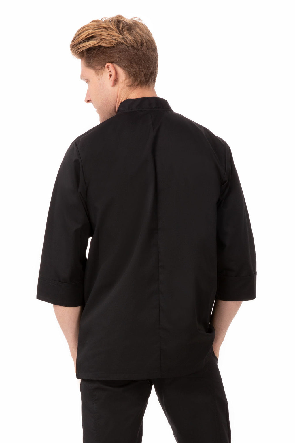 Men'S Morocco Chef Coat, Three-Quarter Sleeve Chef Jacket with Pockets, XL, Black