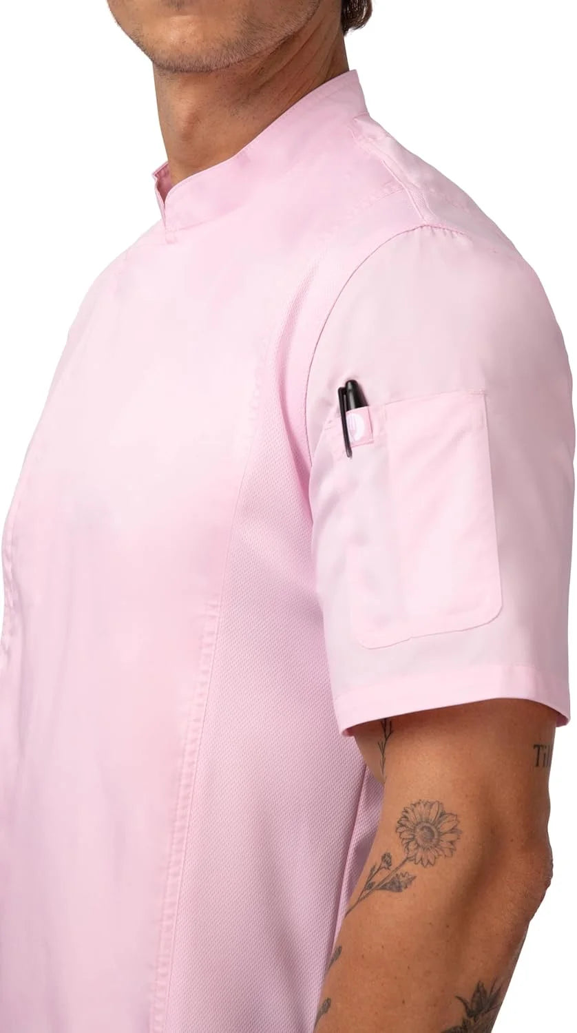 Men'S Springfield Chef Coat, Pink Chef Jacket with Cool Vent Side Panels, Small