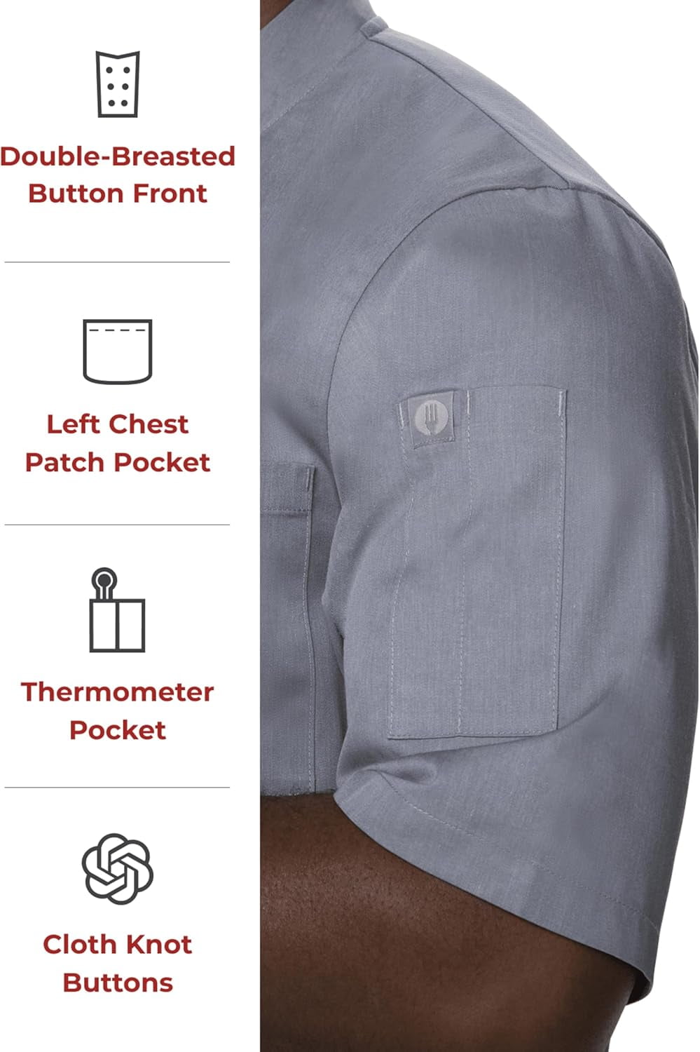 Men’S Montreal Cool Vent Chef Coat, Grey Chef Jacket, 3XL