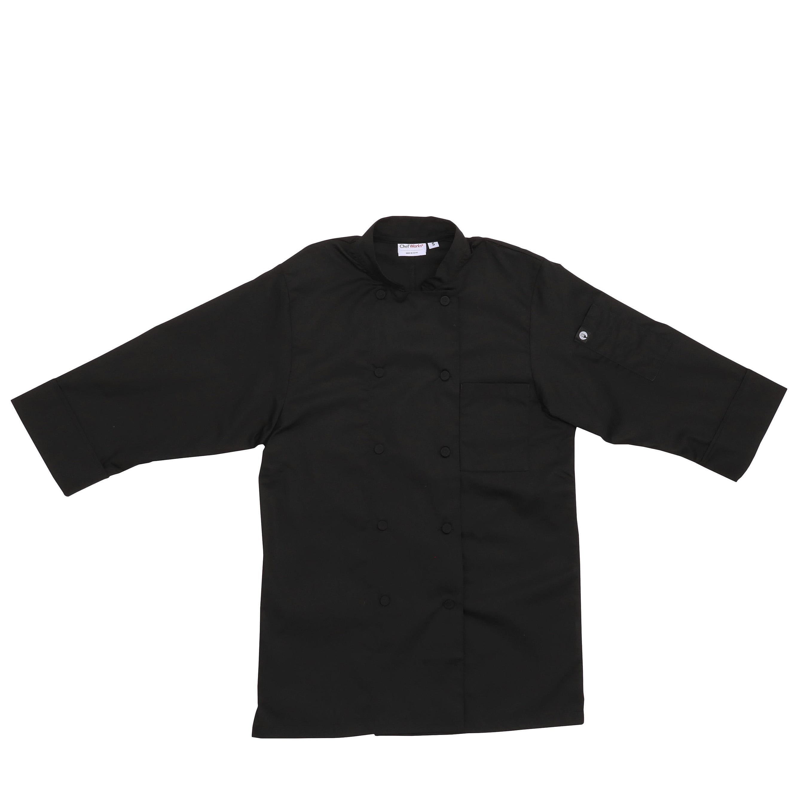 Men'S Morocco Chef Coat, Three-Quarter Sleeve Chef Jacket with Pockets, XL, Black