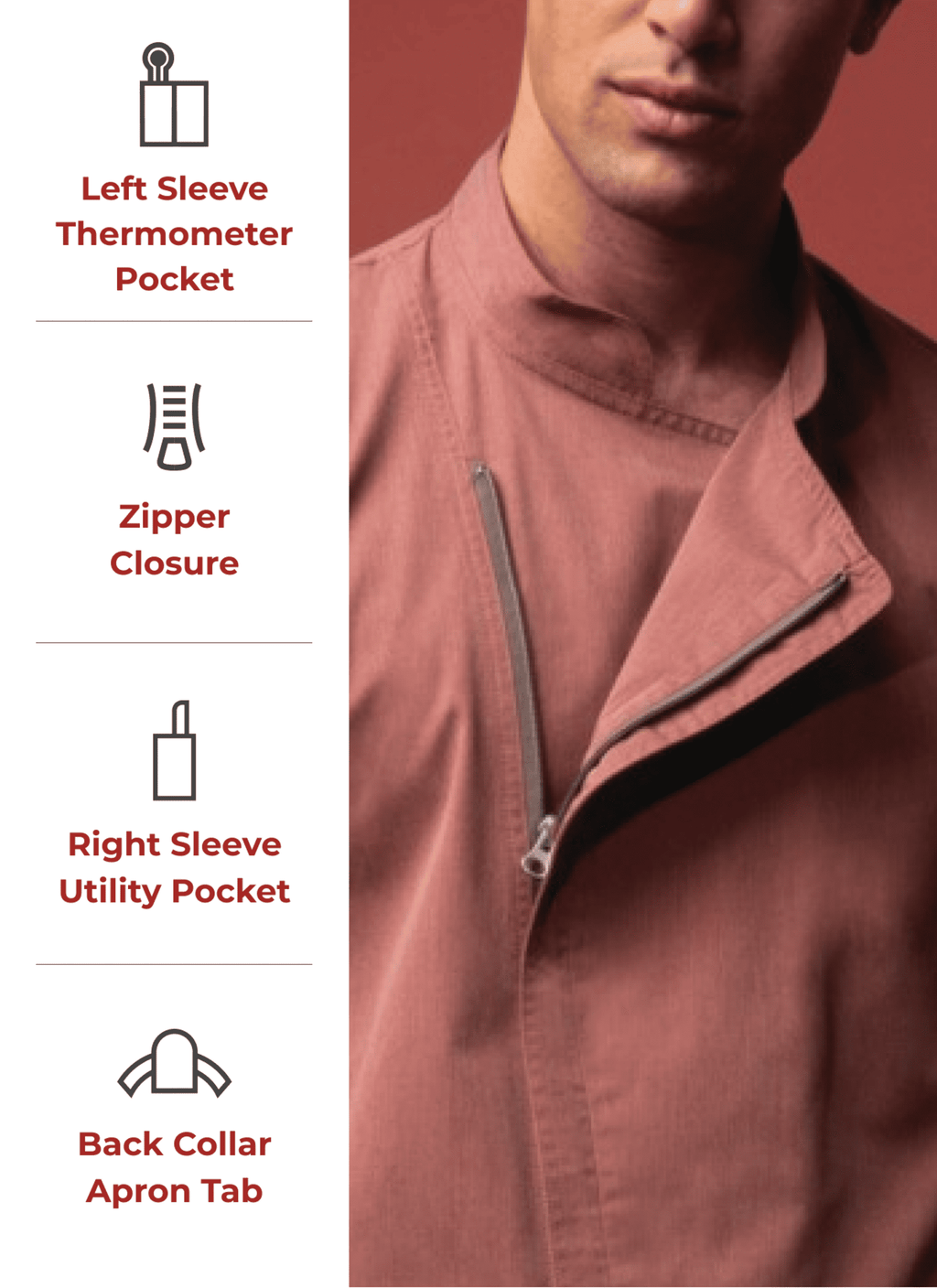 Men'S Springfield Chef Coat, Brick Chef Jacket with Cool Vent Side Panels, Large