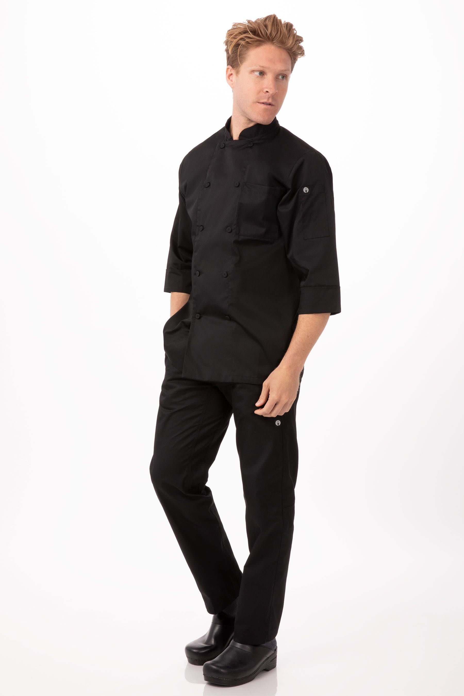 Men'S Morocco Chef Coat, Three-Quarter Sleeve Chef Jacket with Pockets, XL, Black