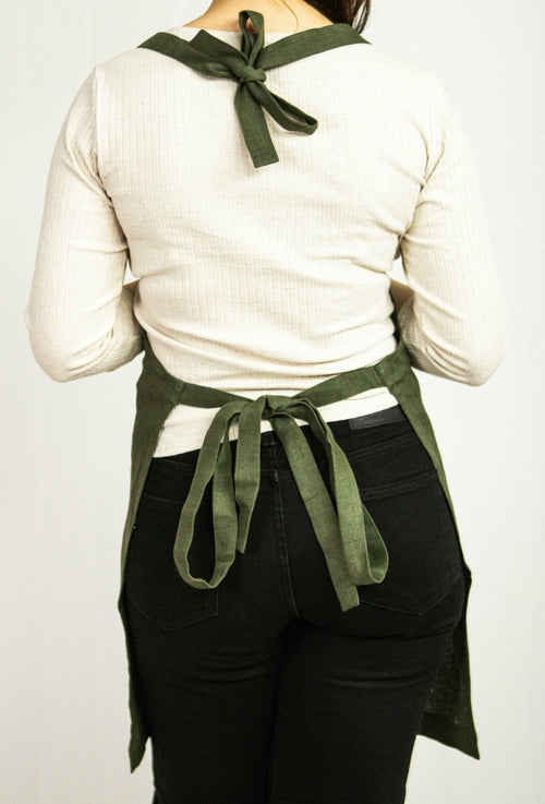 Moss Green linen apron