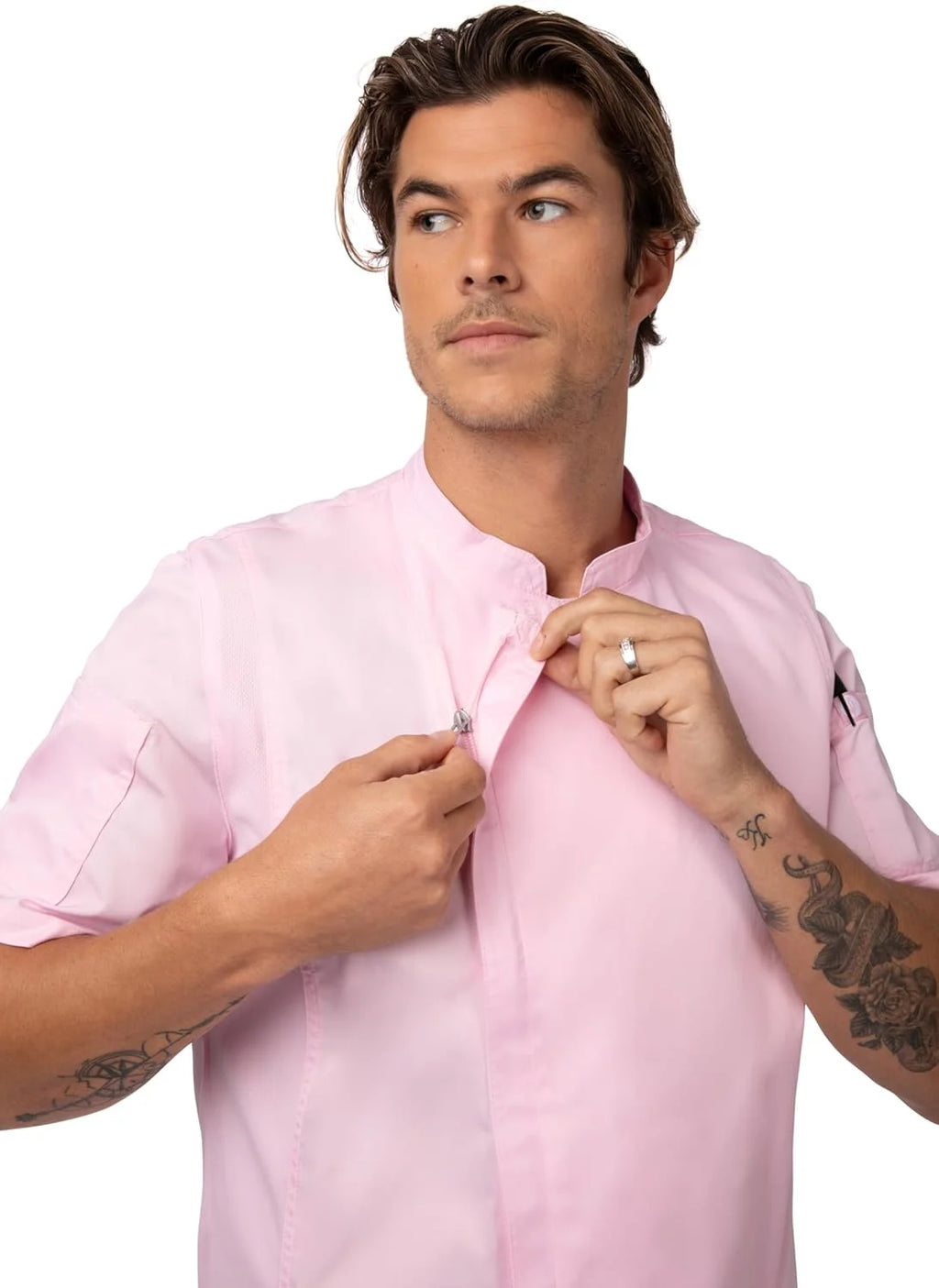 Men'S Springfield Chef Coat, Pink Chef Jacket with Cool Vent Side Panels, Small