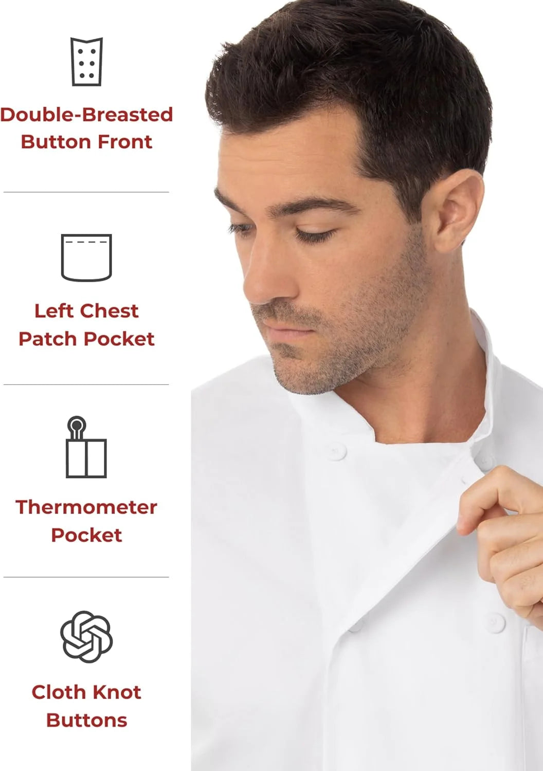 Men’S Montreal Cool Vent Chef Coat, White Chef Jacket, Large